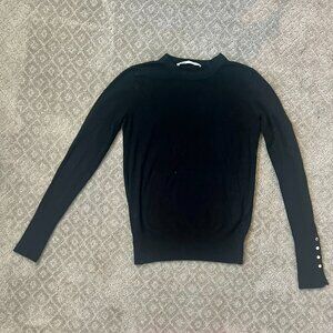 Zara Black Crew Neck Sweater With Button Cuff Detail Size Small
